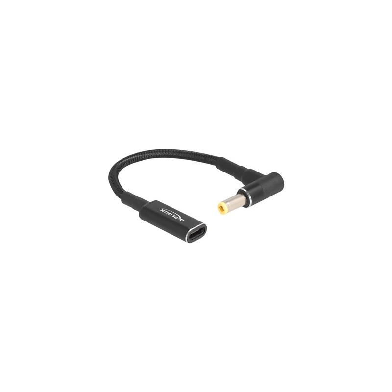 Delock - Adaptér napájení - 24 pin USB-C (F) do DC jack 5,5 x 2,5 mm (M) pravoúhlý - 19.5 V - 3 A - 15 cm - cerná