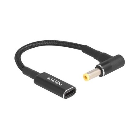 Delock - Adaptér napájení - 24 pin USB-C (F) do DC jack 5,5 x 2,5 mm (M) pravoúhlý - 19.5 V - 3 A - 15 cm - cerná