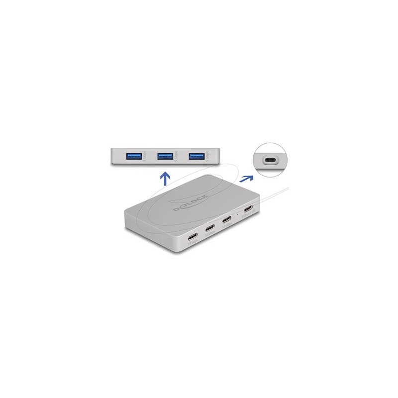 Delock - Rozbocovac - with Power Delivery 82 Watt - 3 x USB-C 3.2 Gen 2 + 3 x SuperSpeed USB + 1 x USB-C (napájení) - desktop