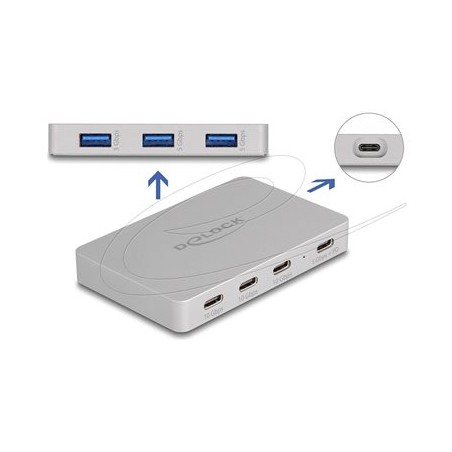 Delock - Rozbocovac - with Power Delivery 82 Watt - 3 x USB-C 3.2 Gen 2 + 3 x SuperSpeed USB + 1 x USB-C (napájení) - desktop