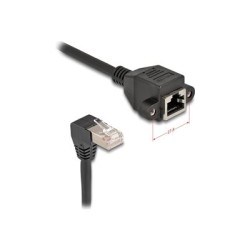 Delock - Sítový prodlužovací kabel - RJ-45 (M) pravoúhlý do RJ-45 (F) šroubovací - 50 cm - 6 mm - S/FTP - CAT 6a - bootovaný
