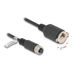 Delock - Sítový kabel - 8pinový M12-A (F) do RJ-45 (F) šroubovací - 5 m - 6.8 mm - FTP - CAT 5e - IP67 - lisovaný, licna - cerná