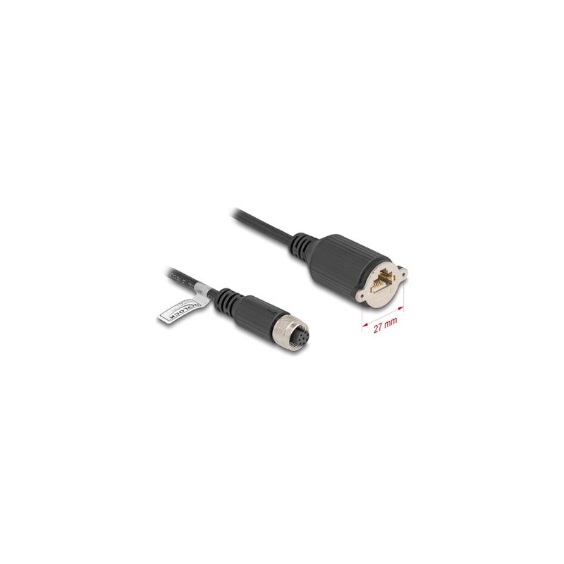Delock - Sítový kabel - 8pinový M12-A (F) do RJ-45 (F) šroubovací - 5 m - 6.8 mm - FTP - CAT 5e - IP67 - lisovaný, licna - cerná