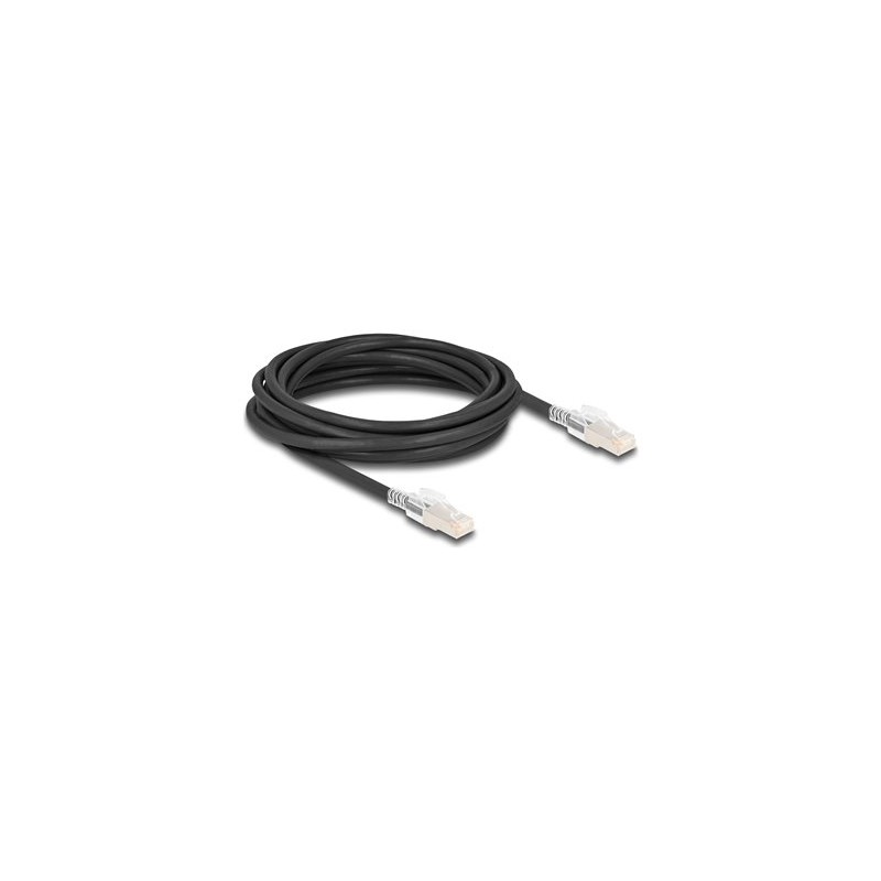 Delock - Sítový kabel - RJ-45 (M) do RJ-45 (M) - 5 m - 6 mm - S/FTP - CAT 6a - neobsahuje halogen, provedení bez hrbolku - cerná