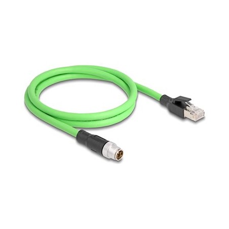 Delock - Sítový kabel - 8kolíkový M12 (M) do RJ-45 (M) - 1 m - 6.8 mm - SF/UTP - provedení bez hrbolku, X-kódovaný - zelená