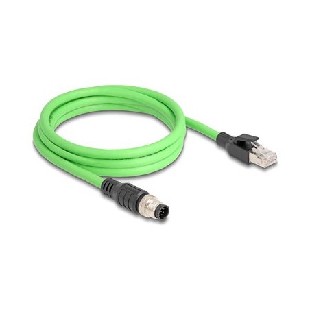 Delock - Sítový kabel - 8pinový M12-A (M) do RJ-45 (M) - 2 m - 6.8 mm - SF/UTP - provedení bez hrbolku - zelená
