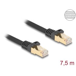 Delock - Patch kabel - RJ-45 (M) do RJ-45 (M) - 7.5 m - 7 mm - S/FTP - CAT 6a - provedení bez hrbolku, opletený povrch - cerná