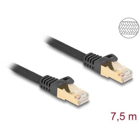 Delock - Patch kabel - RJ-45 (M) do RJ-45 (M) - 7.5 m - 7 mm - S/FTP - CAT 6a - provedení bez hrbolku, opletený povrch - cerná