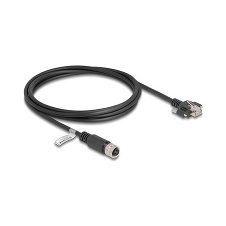 Delock - Sítový kabel - 4 piny M12-D (F) do RJ-45 (M) šroubovací - 2 m - 6.8 mm - FTP - CAT 5e - lisovaný, licna - cerná