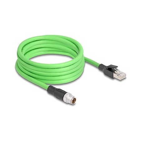 Delock - Sítový kabel - 8kolíkový M12 (M) do RJ-45 (M) - 5 m - 6.8 mm - SF/UTP - provedení bez hrbolku, X-kódovaný - zelená