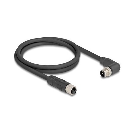 Delock - Kabel senzoru - 4 piny M12 (M) pravoúhlý do 4 piny M12 (F) rovné - 63 V - 12 A - 1 m - bez silikonu, L-kódovaný - cerná