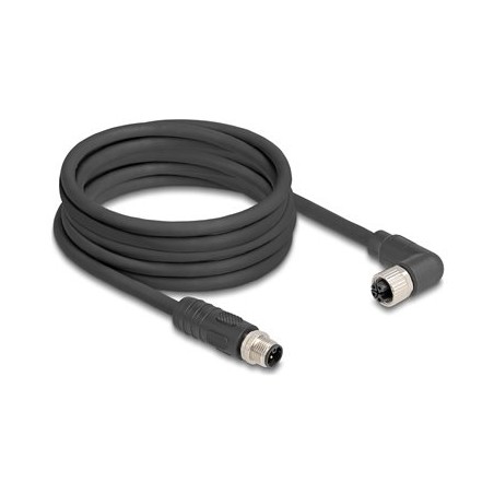 Delock - Kabel senzoru - 4 piny M12 (M) rovné do 4 piny M12 (F) pravoúhlý - 63 V - 12 A - 5 m - bez silikonu, L-kódovaný - cerná