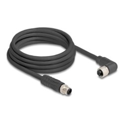 Delock - Kabel senzoru - 4 piny M12 (M) rovné do 4 piny M12 (F) pravoúhlý - 63 V - 12 A - 3 m - neobsahuje halogen, bez
