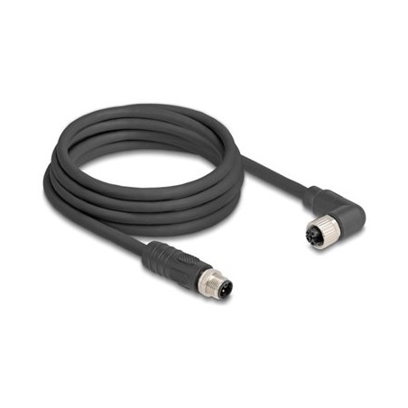 Delock - Kabel senzoru - 4 piny M12 (M) rovné do 4 piny M12 (F) pravoúhlý - 63 V - 12 A - 3 m - neobsahuje halogen, bez