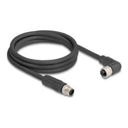 Delock - Elektrický kabel - 4 piny M12 (M) rovné do 4 piny M12 (F) pravoúhlý - 63 V - 12 A - 2 m - neobsahuje halogen, bez