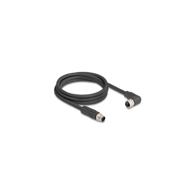 Delock - Elektrický kabel - 4 piny M12 (M) rovné do 4 piny M12 (F) pravoúhlý - 63 V - 12 A - 2 m - neobsahuje halogen, bez