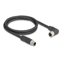 Delock - Kabel senzoru - 4 piny M12 (M) rovné do 4 piny M12 (F) pravoúhlý - 63 V - 12 A - 1 m - bez silikonu, L-kódovaný - cerná