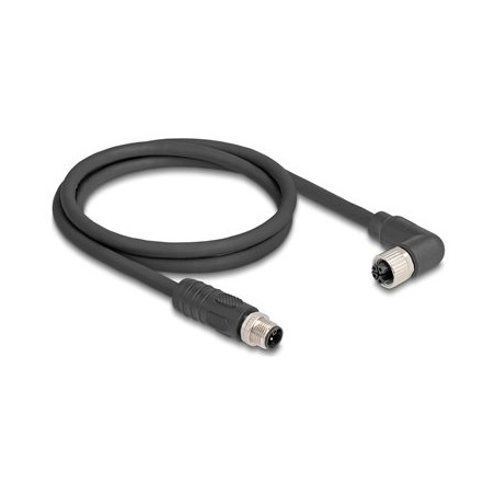 Delock - Kabel senzoru - 4 piny M12 (M) rovné do 4 piny M12 (F) pravoúhlý - 63 V - 12 A - 1 m - bez silikonu, L-kódovaný - cerná