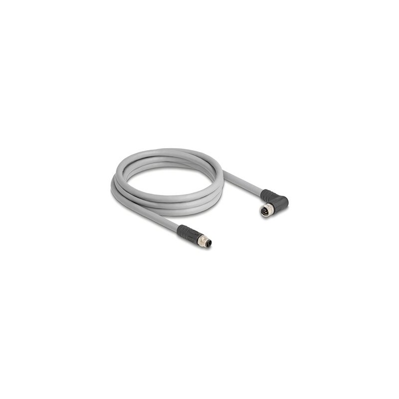 Delock - Kabel senzoru - 5 pin M12 (M) rovné do 5 pin M12 (F) pravoúhlý - 63 V - 16 A - 2 m - bez silikonu, L-kódovaný - šedá