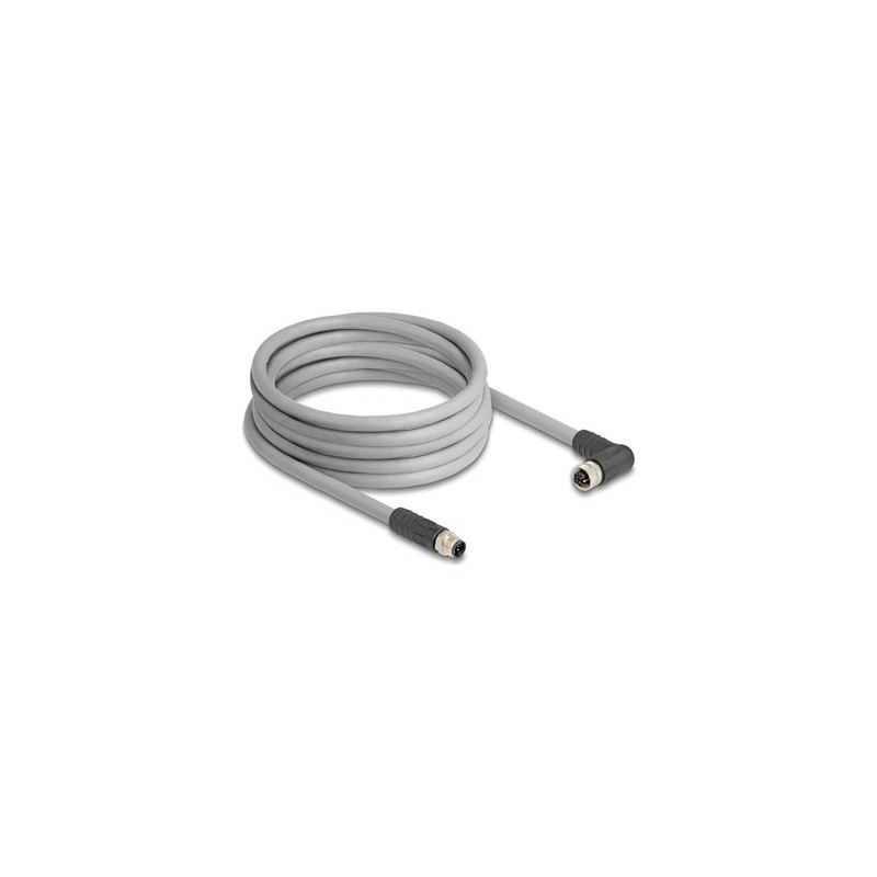 Delock - Kabel senzoru - 5 pin M12 (M) rovné do 5 pin M12 (F) pravoúhlý - 63 V - 16 A - 5 m - bez silikonu, L-kódovaný - šedá