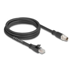 Delock - Sítový kabel adaptér - 8 pin M12-X (F) do RJ-45 (M) - 2 m - 6.8 mm - S/FTP - CAT 5e - X-kódovaný, flexibilní - cerná