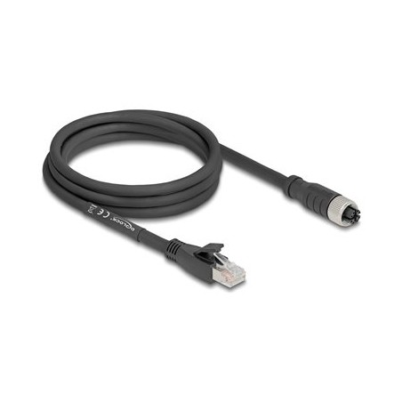 Delock - Sítový kabel - RJ-45 (M) do 8 pin M12-X (F) - 2 m - 6.8 mm - S/FTP - CAT 5e - provedení bez hrbolku, X-kódovaný