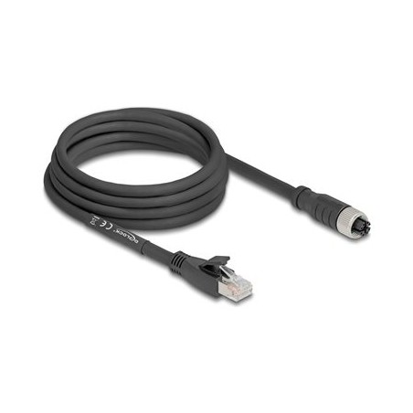 Delock - Sítový kabel - 8 pin M12-X (F) do RJ-45 (M) - 3 m - 6.8 mm - S/FTP - CAT 5e - X-kódovaný, flexibilní - cerná