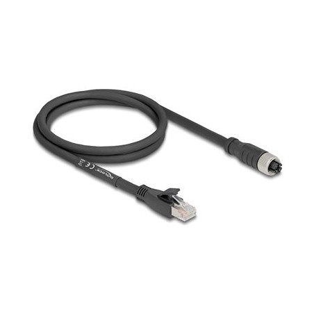 Delock - Sítový kabel adaptér - 8 pin M12-X (F) do RJ-45 (M) - 1 m - 6.8 mm - S/FTP - CAT 5e - X-kódovaný, flexibilní - cerná