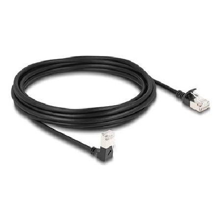 Delock - Sítový kabel - RJ-45 (M) dolu zahnutý do RJ-45 (M) rovné - 5 m - 4.5 mm - S/FTP - CAT 6a - bootovaný, neobsahuje