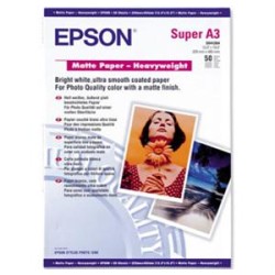 Epson Matte Paper Heavyweight, C13S041264, foto papír, matný, silný typ bílý, Stylus Photo 1270, 1290, A3+, 167 g/m2, 50 ks