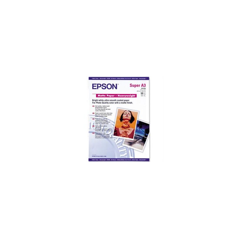 Epson Matte Paper Heavyweight, C13S041264, foto papír, matný, silný typ bílý, Stylus Photo 1270, 1290, A3+, 167 g/m2, 50 ks
