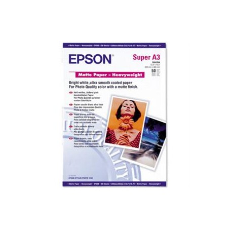 Epson Matte Paper Heavyweight, C13S041264, foto papír, matný, silný typ bílý, Stylus Photo 1270, 1290, A3+, 167 g/m2, 50 ks