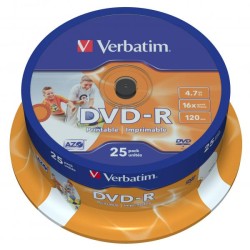VERBATIM DVD-R(25-Pack)Spindle/Inkjet Printable/16x/4.7GB