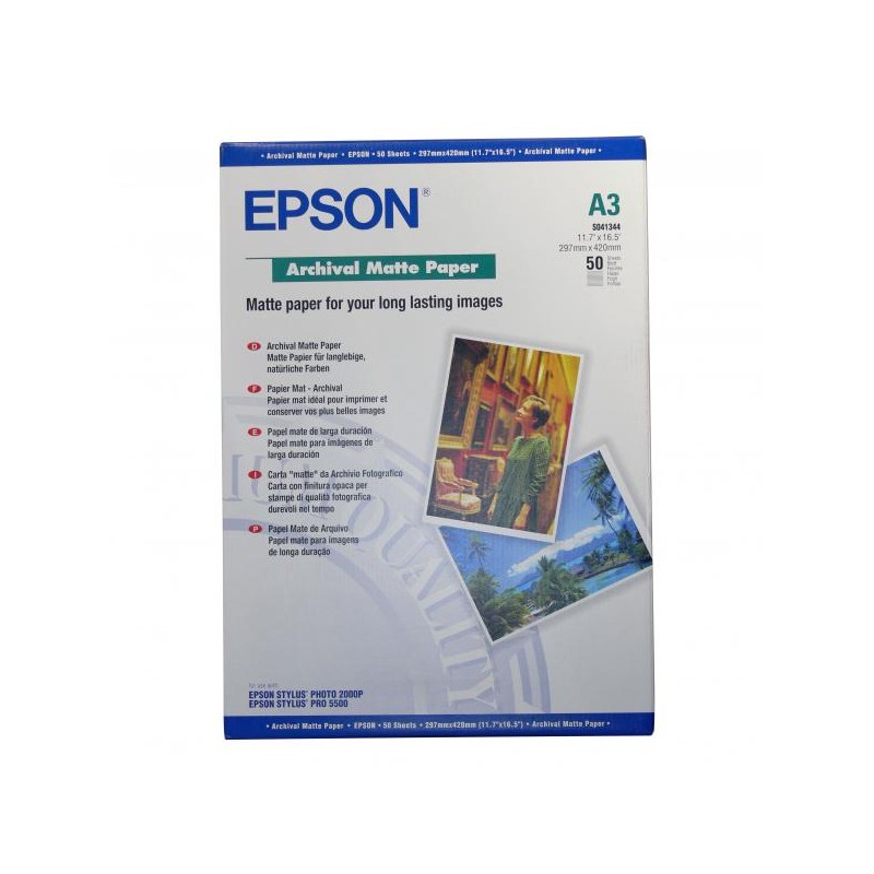 Epson Archival Matte Paper - Matný - A3 (297 x 420 mm) - 192 g/m? - 50 listy papír - pro SureColor SC-P700, P7500, P… C13S041344