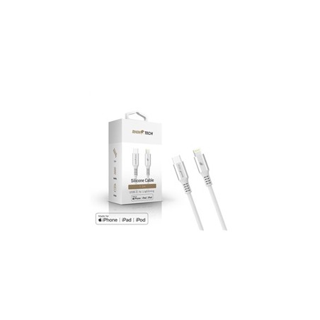 RhinoTech LITE MFi kabel s nylonovým opletem USB-C na Lightning 1.2m stříbrná