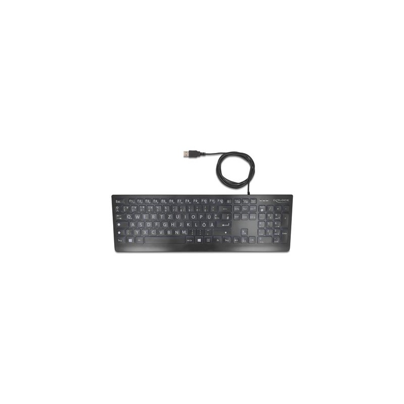 Delock - Klávesnice - kabelový 1,5 m, s XXL písmeny - USB - QWERTZ - nemecká - cerná - maloobchod