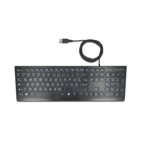 Delock - Klávesnice - kabelový 1,5 m, s XXL písmeny - USB - QWERTZ - nemecká - cerná - maloobchod