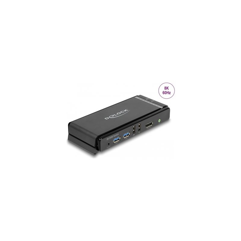 Delock - Prepínac KVM / audio / USB - DisplayPort 1.4 KVM switch 8K 60 Hz s USB 5 Gbps a audiem - 2 x KVM / zvuk / USB - 1