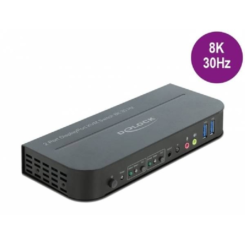 Delock DisplayPort 1.4 KVM Switch 8K 30 Hz with USB 3.0 and Audio - Přepínač KVM / audio / USB - 2 x KVM / zvuk / USB - 1