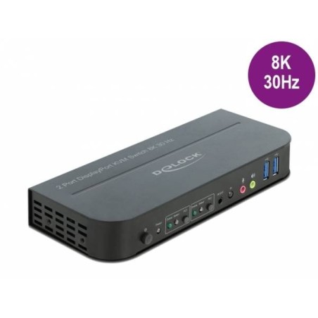 Delock DisplayPort 1.4 KVM Switch 8K 30 Hz with USB 3.0 and Audio - Přepínač KVM / audio / USB - 2 x KVM / zvuk / USB - 1