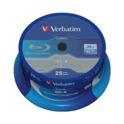 VERBATIM BD-R SL Datalife (25-pack)Blu-Ray/Spindle/6x/25GB WHITE BLUE SURFACE