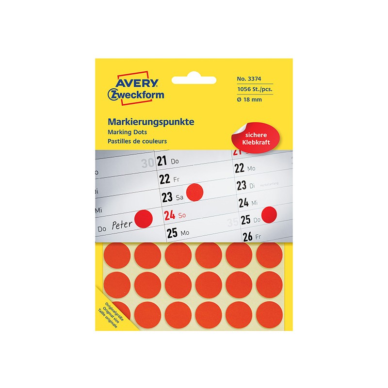 Avery Zweckform etikety 18mm, červené, 48 etiket, značkovací, baleno po 22 ks, 3374, pro ruční popis