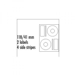 Logo etikety na CD 118/41mm, A4, matné, bílé, 2 etikety, 4 proužky, 140g/m2, baleno po 25 ks, pro inkoustové a laserové tiskárny