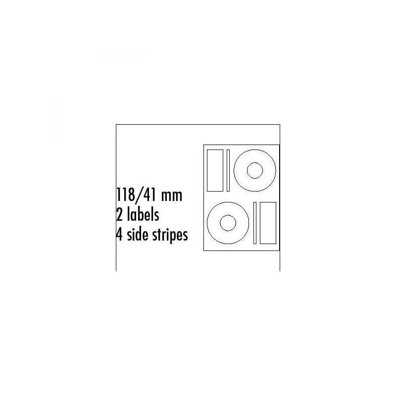 Logo etikety na CD 118/41mm, A4, matné, bílé, 2 etikety, 4 proužky, 140g/m2, baleno po 25 ks, pro inkoustové a laserové tiskárny