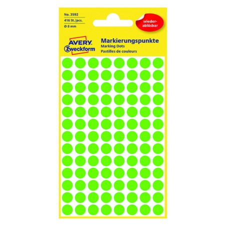 Avery Zweckform etikety 8mm, zelené, 104 etiket, značkovací, snímatelné, baleno po 4 ks, 3592, pro ruční popis