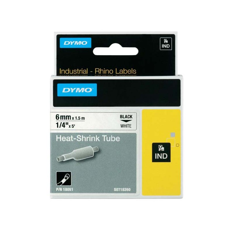 RHINO HEAT SHRINK TUBE 6X 1.5/BLACK ON WHITE IN 18051