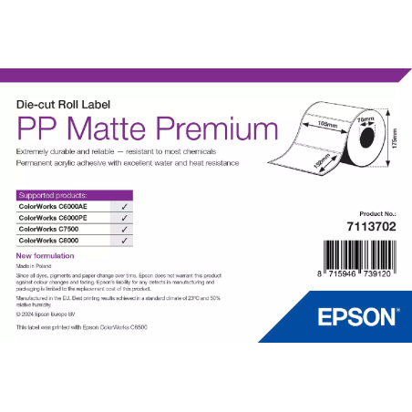 Epson PP Matte Label Premium Die-Cut/Roll 105MM X 152MM 800 Labels