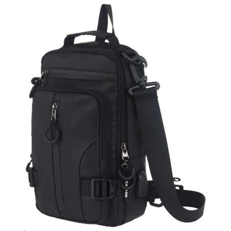 CANYON CB-1 batoh, 29 x 16 x 9cm, 3.5L, USB-A port, 3+3 kapsy, 2 interní přepážky, dešti odolný, černý