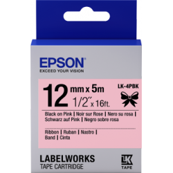 Epson zásobník se štítky – saténový pásek, LK-4HKK, černá/růžová, 12 mm (5 m)