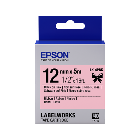 Epson zásobník se štítky – saténový pásek, LK-4HKK, černá/růžová, 12 mm (5 m)